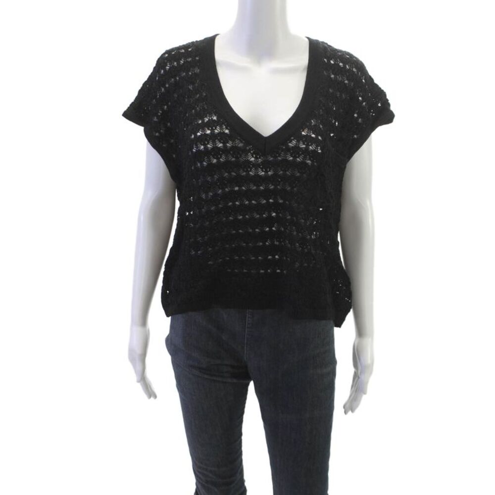LNA Womens V-Neck Sleeveless Pullover Black Geometric Viscose Size M